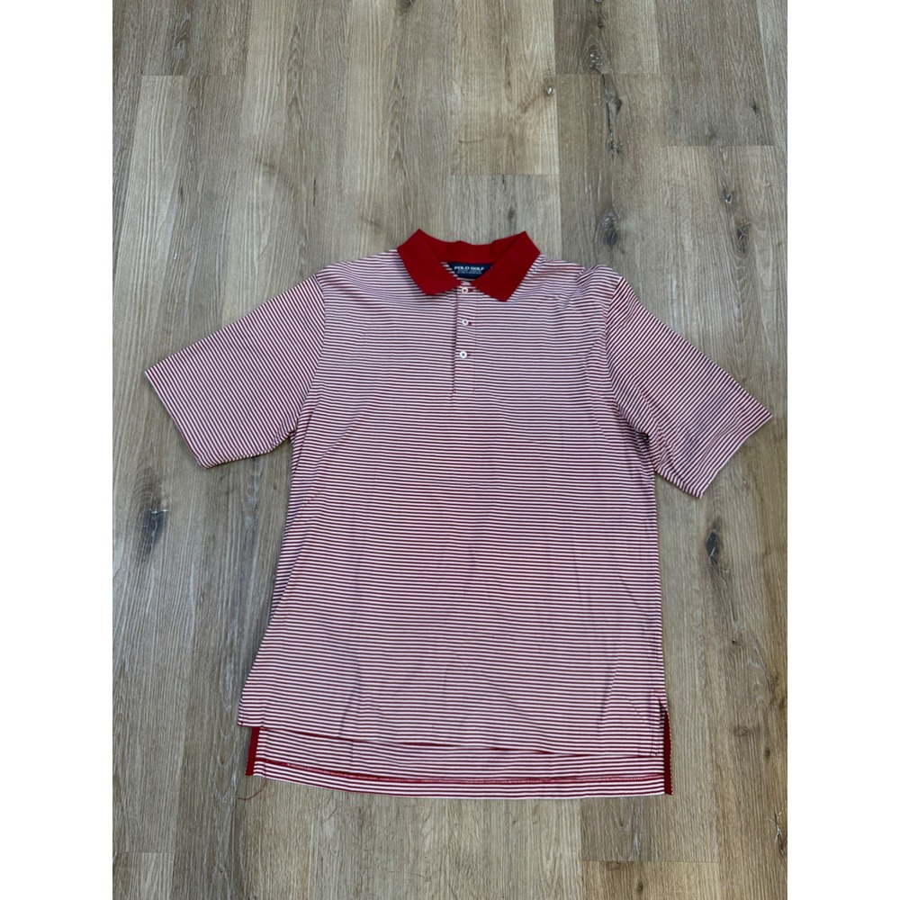 Polo Golf Ralph Lauren Polo Shirt Mens L Red White Striped Pima Cotton Short Slv
